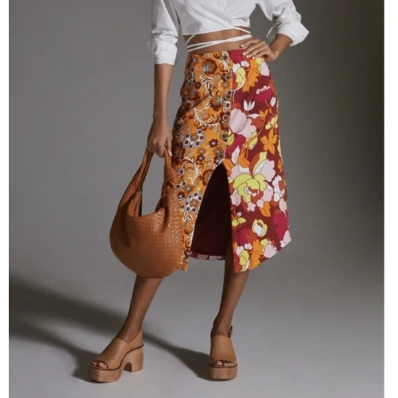 Anthropologie Dresses & Skirts - ANTHROPOLOGIE Maeve Button-Front Cutout Midi Skirt. Size M Retro Floral
